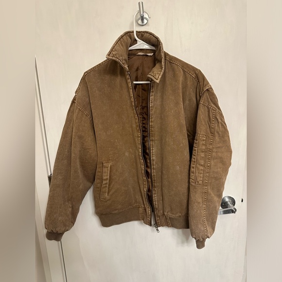 12th Tribe Sawyer Washed Brown Oversized Bomber Jacket - Picture 6 of 7